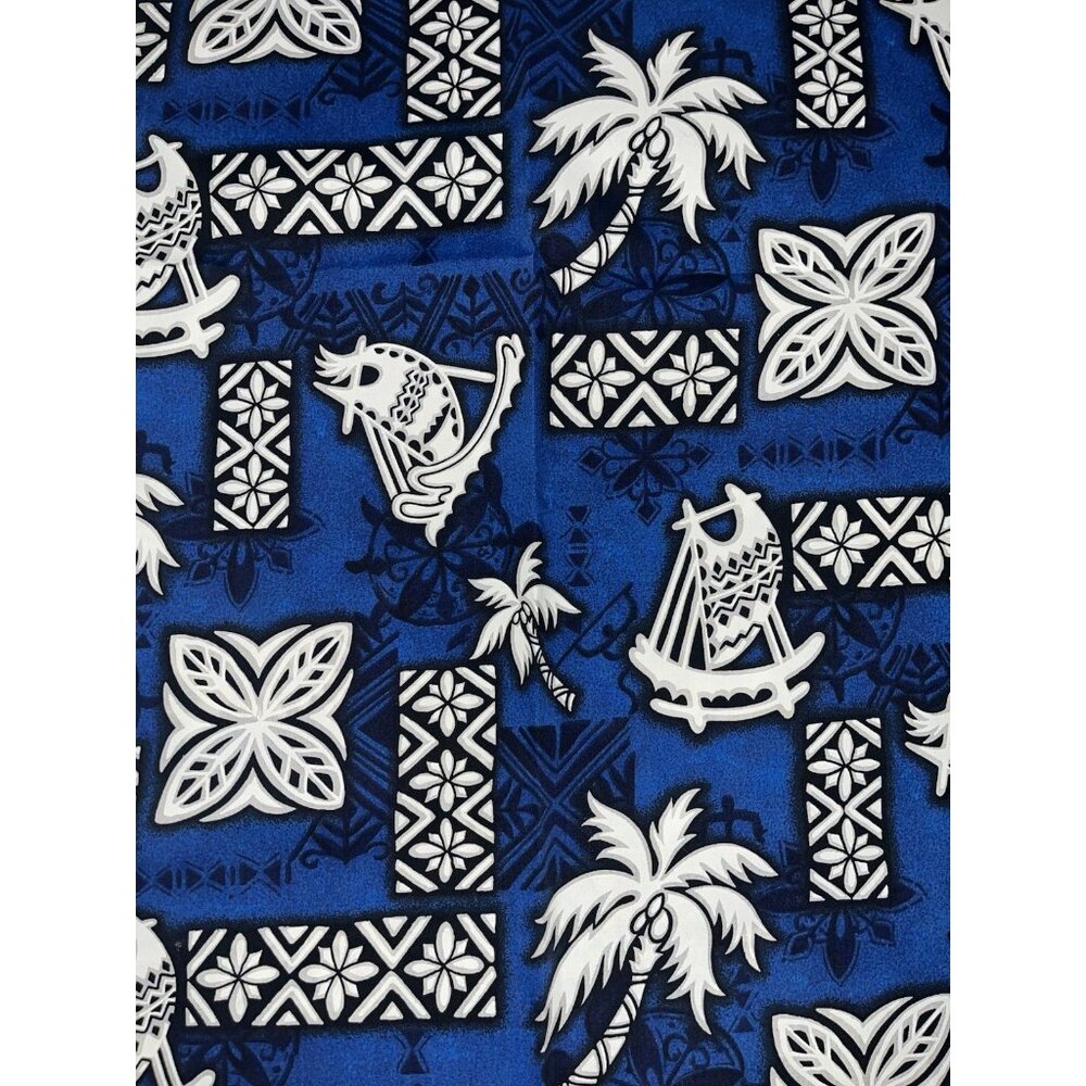 Vtg Hawaiian Majestic Blue White Blk Fabric Cotton Blend 164x22 Outdoor Cushions